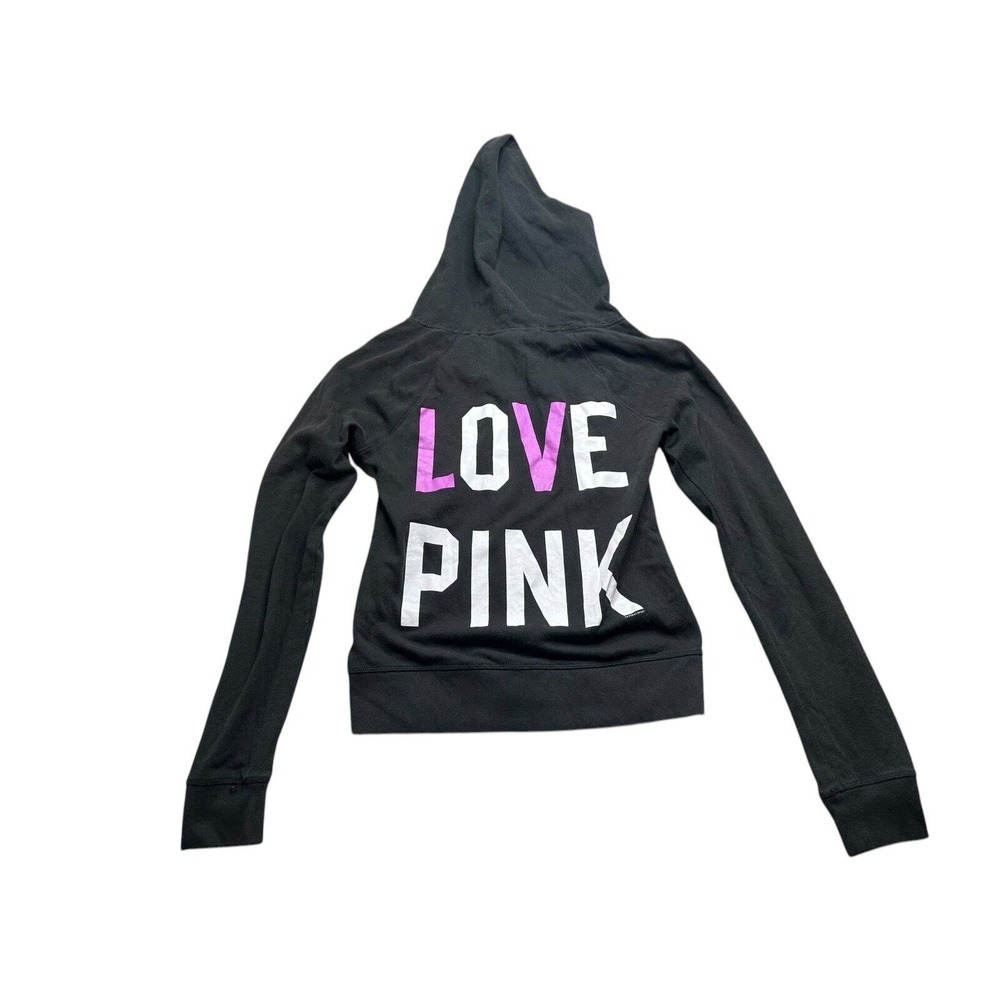 Victorias Secret Love Pink Size Small Full Zip‎ Hoodie Sweatshirt Black Y2K